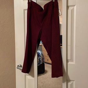 Red Ankle Pants with Flexible Waistline
